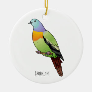 Roze-nekkige groene duivenvogel cartoon afbeelding keramisch ornament