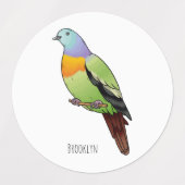 Roze-nekkige groene duivenvogel cartoon afbeelding labels (Design 2)