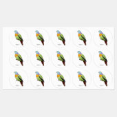 Roze-nekkige groene duivenvogel cartoon afbeelding labels (Vel)