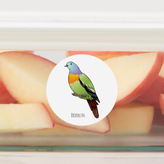 Roze-nekkige groene duivenvogel cartoon afbeelding labels (Aangebracht)