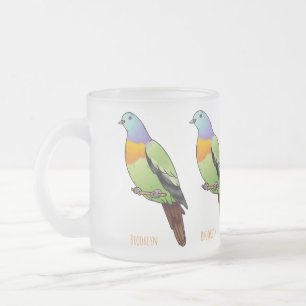 Roze-nekkige groene duivenvogel cartoon afbeelding matglas koffiemok