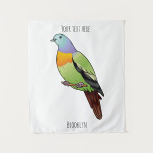 Roze-nekkige groene duivenvogel cartoon afbeelding wandkleed