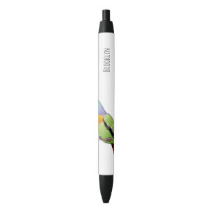 Roze-nekkige groene duivenvogel cartoon afbeelding zwarte inkt pen