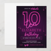 Roze Neon 10th Birthday Party Let's Glow Crazy Kaart (Voorkant / Achterkant)