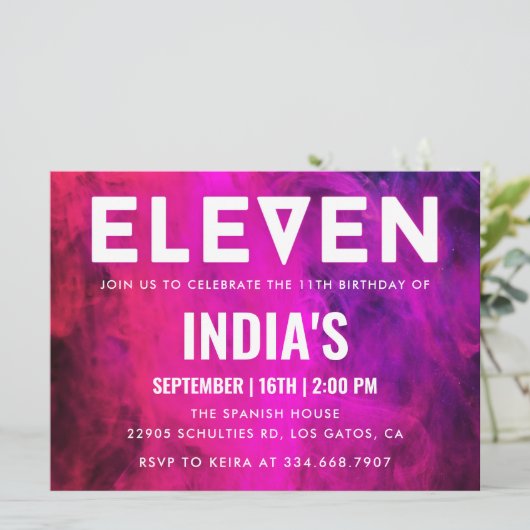 Roze Neon 11e verjaardag Kaart (Staand voorkant)