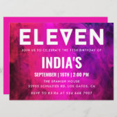 Roze Neon 11e verjaardag Kaart (Voorkant / Achterkant)