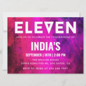 Roze Neon 11e verjaardag Kaart (Voorkant)
