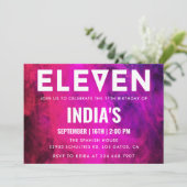 Roze Neon 11e verjaardag Kaart (Staand voorkant)