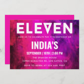 Roze Neon 11e verjaardag Kaart (Voorkant / Achterkant)