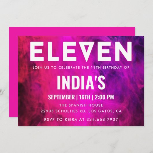 Roze Neon 11e verjaardag Kaart (Voorkant / Achterkant)