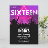 Roze Neon 16e verjaardag Party uitnodiging (Staand voorkant)
