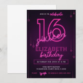 Roze Neon 16th Birthday Party Let's Glow Crazy Kaart (Voorkant / Achterkant)