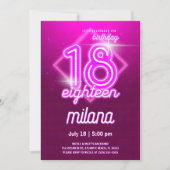 Roze Neon 18th Birthday Party Invitation Kaart (Voorkant)