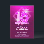 Roze Neon 18th Birthday Party Invitation Kaart<br><div class="desc">Roze Neon 18th Birthday Party Invitation Kaart maakt deel uit van het Neon Birthday Party collectie. Dit product heeft neontekens,  roze achtergrond. Gedaan meestal in roze en witte kleuren met decoratieve lettertypen. Bekijk meer overeenkomende producten in onze winkel.</div>