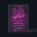 Roze Neon 18th Birthday Party Let's Glow Crazy Kaart<br><div class="desc">Deze aanpasbare Kaart met uitnodigingen voor roze Neon Birthday is ontworpen voor neonkleurige tekst,  neondecoraties en paarse achtergrond. Overeenkomende objecten beschikbaar.</div>
