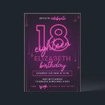 Roze Neon 18th Birthday Party Let's Glow Crazy Kaart<br><div class="desc">Deze aanpasbare Kaart met uitnodigingen voor roze Neon Birthday is ontworpen voor neonkleurige tekst,  neondecoraties en paarse achtergrond. Overeenkomende objecten beschikbaar.</div>