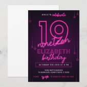 Roze Neon 19th Birthday Party Let's Glow Crazy Kaart (Voorkant / Achterkant)