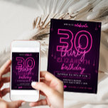 Roze Neon 30th Birthday Party Laten we gloed gek w Kaart<br><div class="desc">Deze aanpasbare Kaart met uitnodigingen voor roze Neon Birthday is ontworpen voor neonkleurige tekst,  neondecoraties en paarse achtergrond. Overeenkomende objecten beschikbaar.</div>