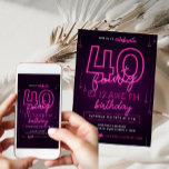 Roze Neon 40th Birthday Party Laten we gloed gek w Kaart<br><div class="desc">Deze aanpasbare Kaart met uitnodigingen voor roze Neon Birthday is ontworpen voor neonkleurige tekst,  neondecoraties en paarse achtergrond. Overeenkomende objecten beschikbaar.</div>