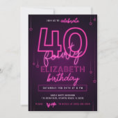 Roze Neon 40th Birthday Party Laten we gloed gek w Kaart (Voorkant)