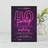 Roze Neon 40th Birthday Party Laten we gloed gek w Kaart (Staand voorkant)