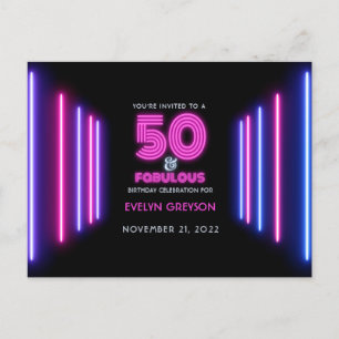 Roze Neon 50 en Fabulous 50e verjaardag Uitnodiging Briefkaart
