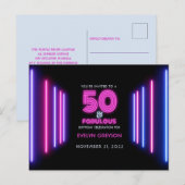 Roze Neon 50 en Fabulous 50e verjaardag Uitnodiging Briefkaart (Voorkant / Achterkant)