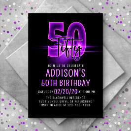 Roze Neon 50ste verjaardag uitnodiging