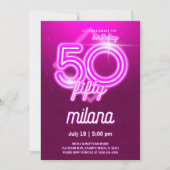 Roze Neon 50th Birthday Party Invitation Kaart (Voorkant)