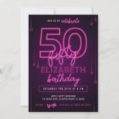 Roze Neon 50th Birthday Party Let's Glow Crazy Kaart (Voorkant)