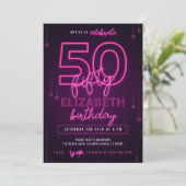 Roze Neon 50th Birthday Party Let's Glow Crazy Kaart (Staand voorkant)