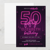 Roze Neon 50th Birthday Party Let's Glow Crazy Kaart (Voorkant / Achterkant)
