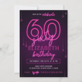 Roze Neon 60th Birthday Party Let's Glow Crazy Kaart (Voorkant)