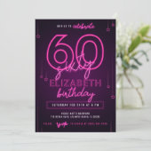 Roze Neon 60th Birthday Party Let's Glow Crazy Kaart (Staand voorkant)