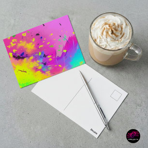 Roze Neon Abstracte Verfspatten Briefkaart