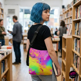 Roze Neon Abstracte Verfspatten Crossbody Tas