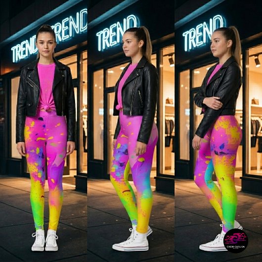 Roze neon abstracte verfspatten leggings