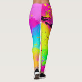 Roze neon abstracte verfspatten leggings (Achterkant)