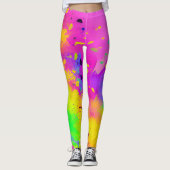 Roze neon abstracte verfspatten leggings (Voorkant)