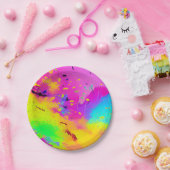 Roze Neon Abstracte Verfspatten Papieren Bordje (Feest)