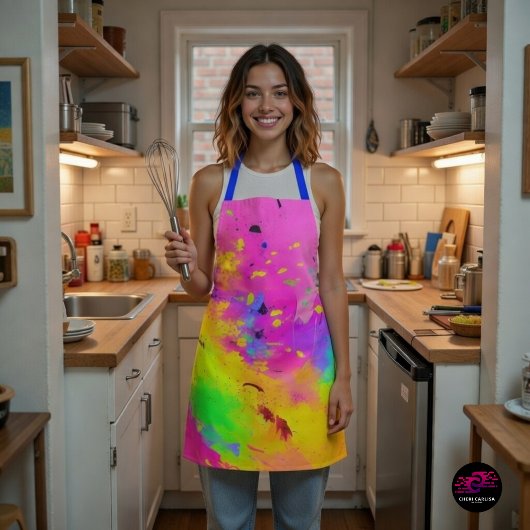 Roze Neon Abstracte Verfspatten Schort