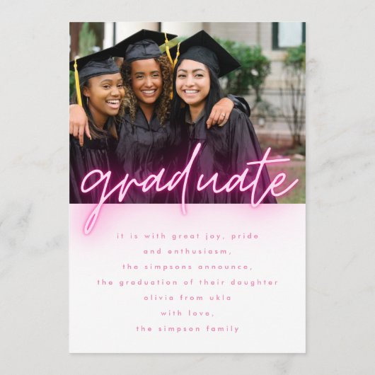  Roze Neon Afstuderen Foto Aankondiging (Achterkant)