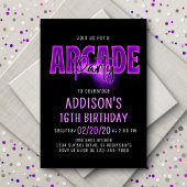 Roze Neon Arcade Party Verjaardag Uitnodiging