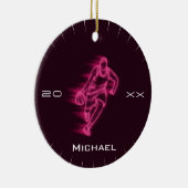 Roze Neon Basketball Player Ghost Silhouette Name Keramisch Ornament (Rechts)