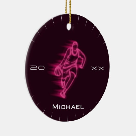 Roze Neon Basketball Player Ghost Silhouette Name Keramisch Ornament (Rechts)