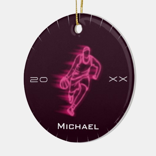 Roze Neon Basketball Player Ghost Silhouette Name Keramisch Ornament (Links)