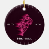 Roze Neon Basketball Player Ghost Silhouette Name Keramisch Ornament (Achterkant)