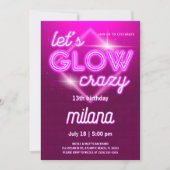 Roze Neon Birthday Party Invitation Kaart (Voorkant)