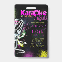 Roze Neon Black Karaoke 200th Birthday Party Invit