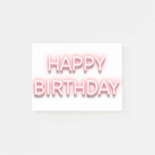 Roze neon blije verjaardagtypografie post-it® notes (Voorkant)